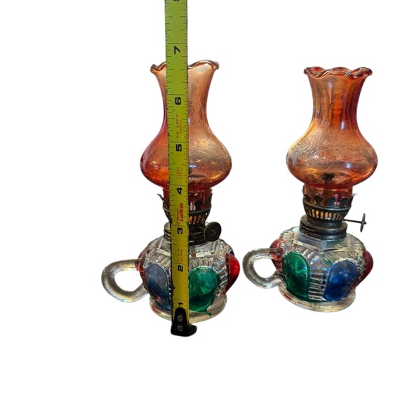 Vintage Glass Oil Lamps with Colorful Accents - Picture 5 of 7